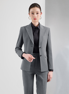 灰色西装套装女秋冬高端职业面试装高级感气质套裤教师银行工作服