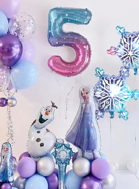 蓝色系冰雪奇缘生日派对装饰女宝宝艾莎女孩公主儿童周岁场景布置