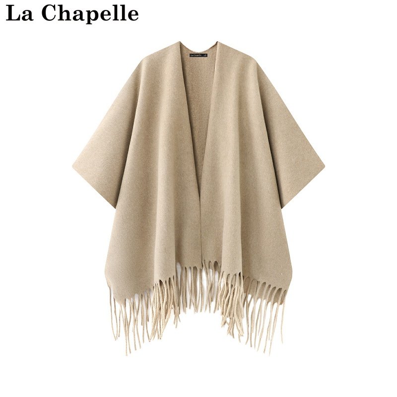 拉夏贝尔/La Chapelle冬季新款纯色韩式长条形围巾外搭厚款披肩女