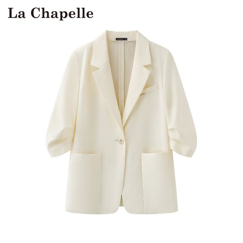 拉夏贝尔/La Chapelle春夏新款纯色高级感七分袖通勤气质西装外套