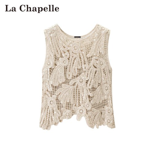 拉夏贝尔/La Chapelle春季新款波西米亚风镂空亮片外搭无袖上衣女
