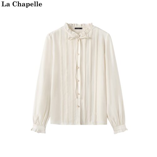 拉夏贝尔/La Chapelle秋季新款木耳边气质通勤时尚百搭长袖衬衫女