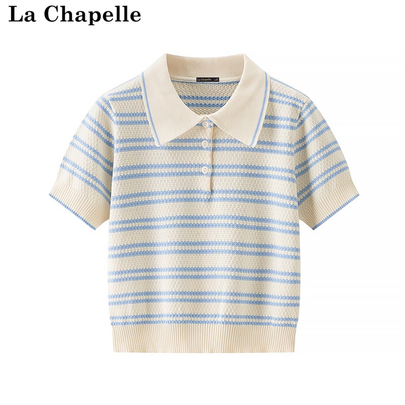 拉夏贝尔/La Chapelle夏季新款韩版减龄学院风时尚POLO领短袖T恤