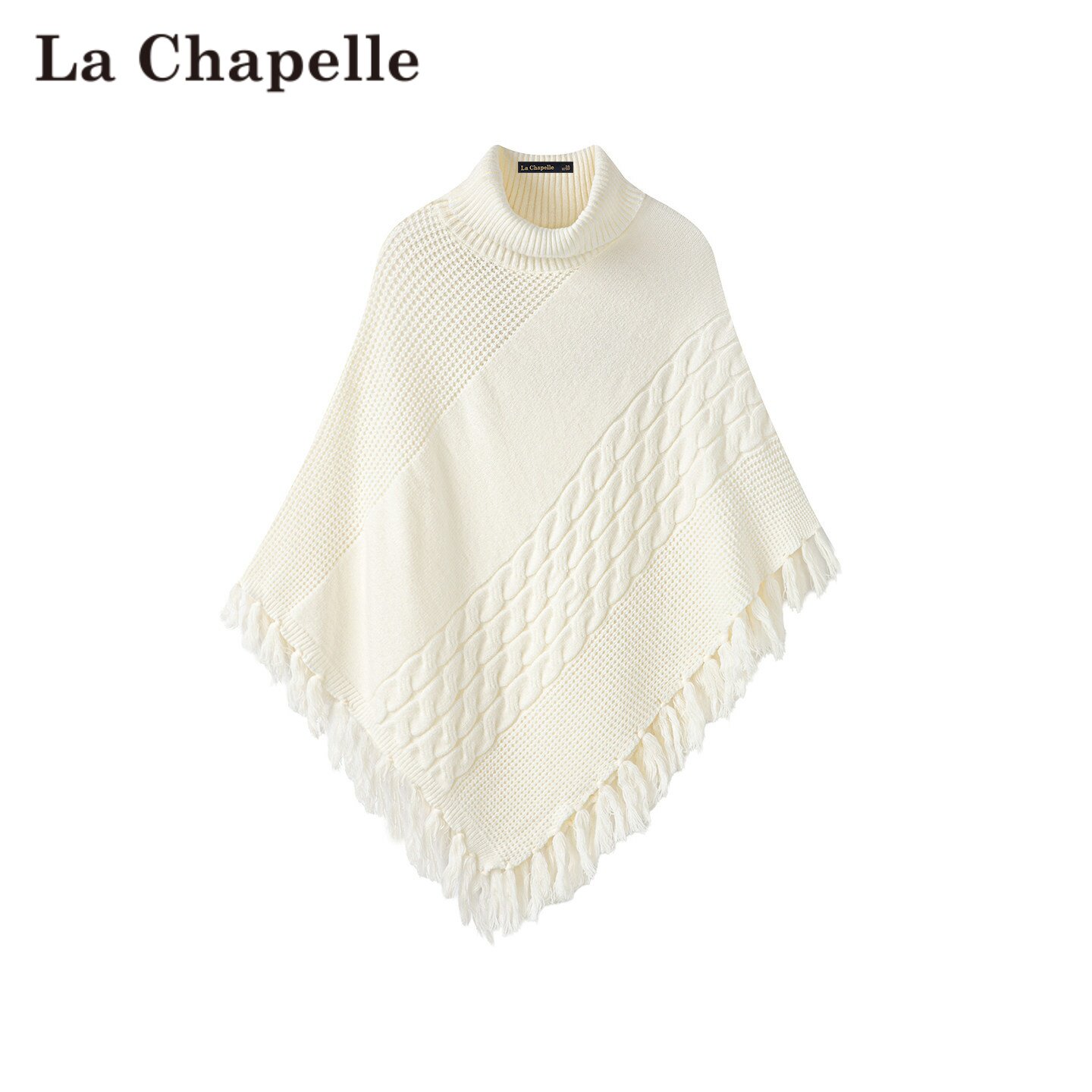 拉夏贝尔/La Chapelle慵懒风高领流苏斗篷披肩秋冬氛围感宽松毛衣