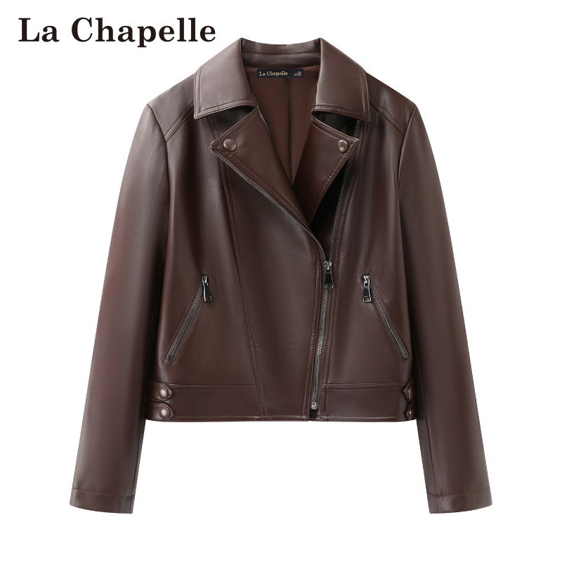 拉夏贝尔/La Chapelle秋季复古机车风翻领PU软皮夹克皮衣女短外套,女装/女士精品,短外套,淘宝优惠券,粉丝福利购,淘宝优惠卷