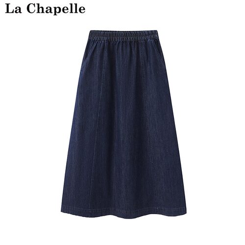 拉夏贝尔/La Chapelle复古牛仔半身裙女春季新款中长款松紧A字裙