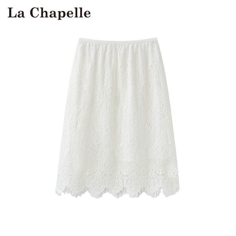 拉夏贝尔/La Chapelle春夏新款法式复古风蕾丝花边刺绣显瘦半身裙