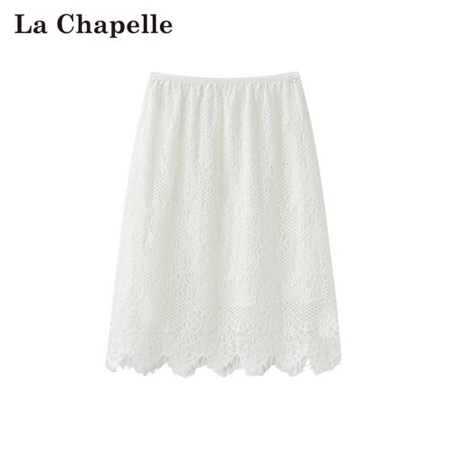 拉夏贝尔/La Chapelle春夏新款法式复古风蕾丝花边刺绣显瘦半身裙