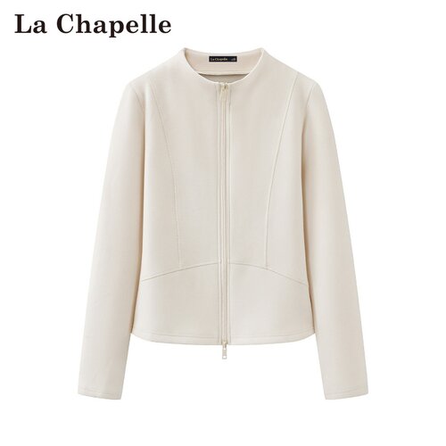 拉夏贝尔/La Chapelle春季新款纯色圆领短款修身显瘦百搭开衫外套