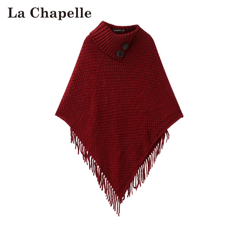 拉夏贝尔/La Chapelle秋季新款纯色套头上衣外搭流苏斗篷式披肩女
