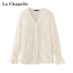 新款 Chapelle春季 法式 V领微透蕾丝修身 女 拉夏贝尔 显瘦打底衫
