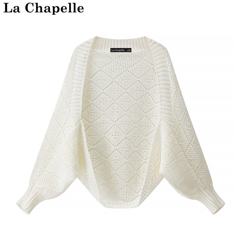 拉夏贝尔/La Chapelle新款针织开衫上衣镂空气质长袖披肩外搭上衣