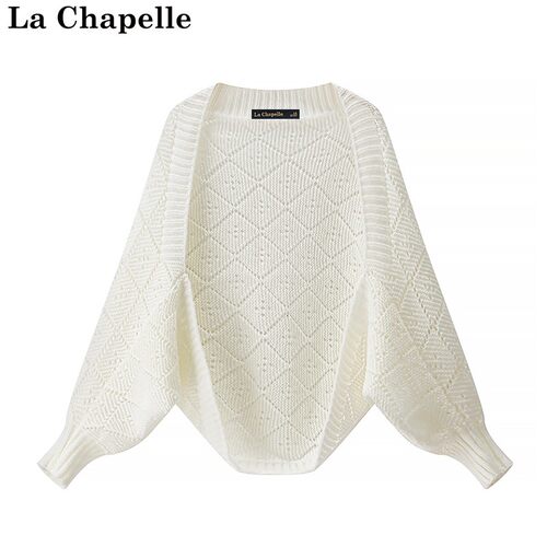 拉夏贝尔/La Chapelle新款针织开衫上衣镂空气质长袖披肩外搭上衣