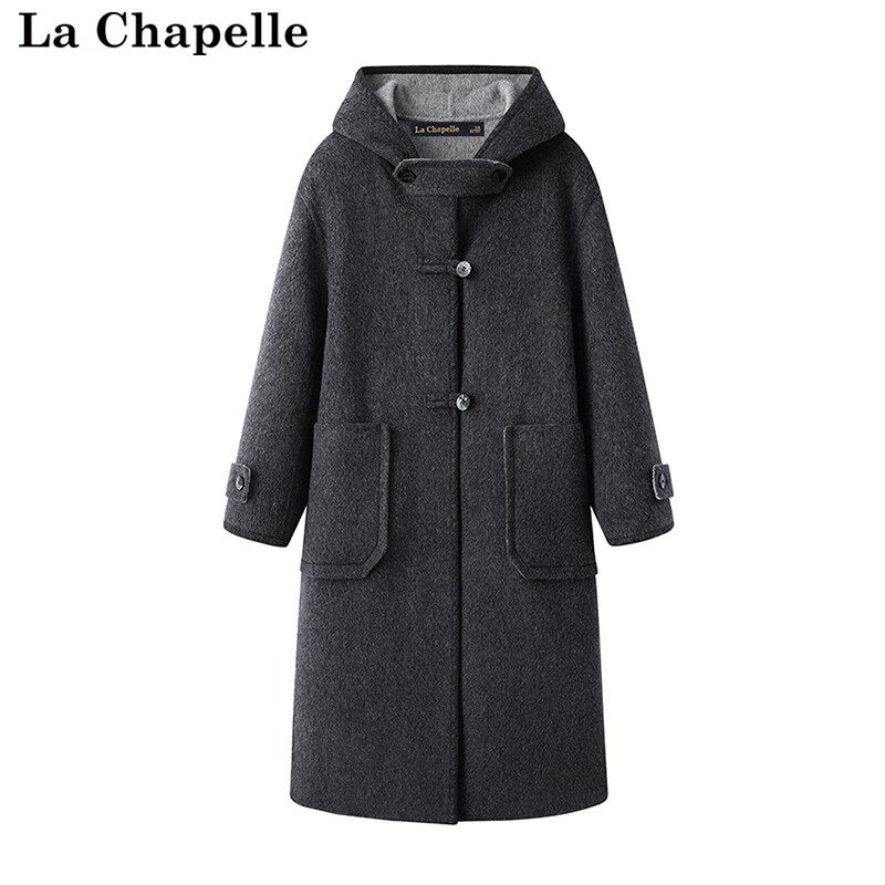 拉夏贝尔/La Chapelle气质高级感连帽两面穿加厚长外套女冬款上衣