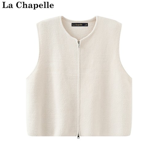 拉夏贝尔/La Chapelle秋冬新款纯色双拉链设计感叠穿无袖针织马甲