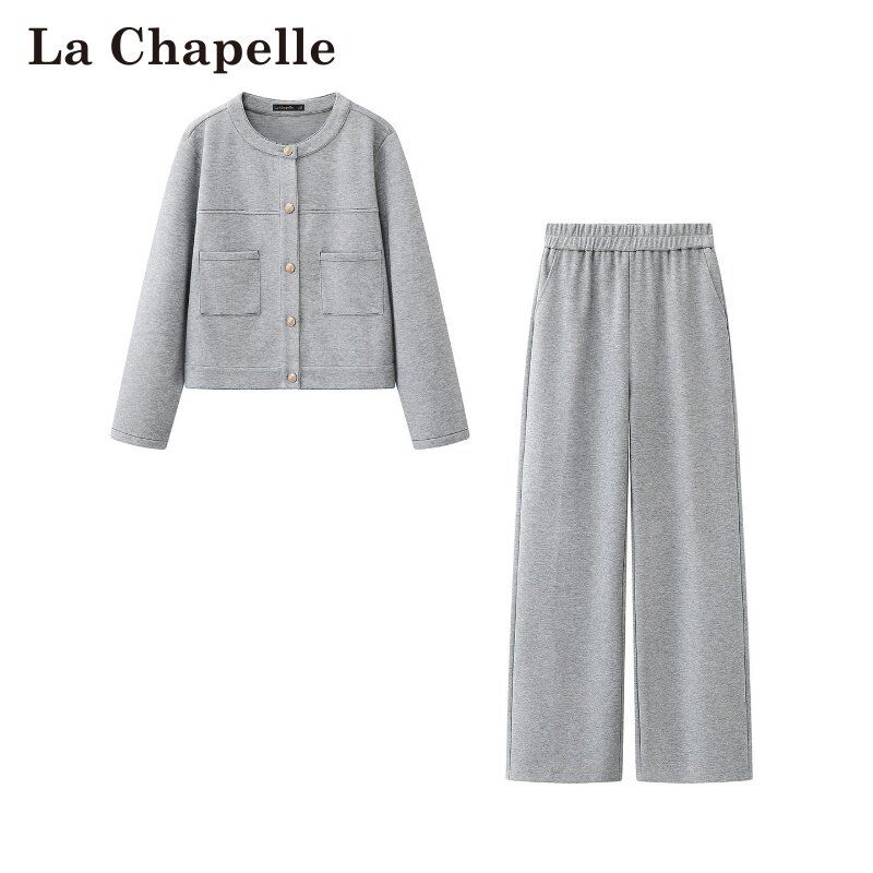 拉夏贝尔/La Chapelle春季新款休闲风两件套高级感上衣高腰阔腿裤