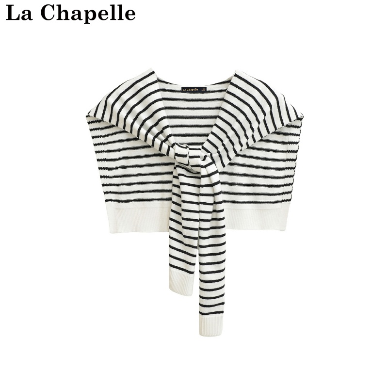 拉夏贝尔/La Chapelle秋冬洋气时尚高档2025新款条纹搭肩针织披肩