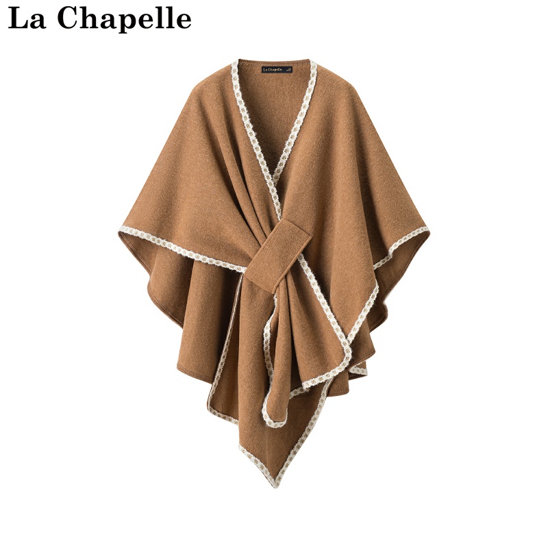 拉夏贝尔/La Chapelle冬季新款纯色美拉德风围巾外搭斗篷式披肩女