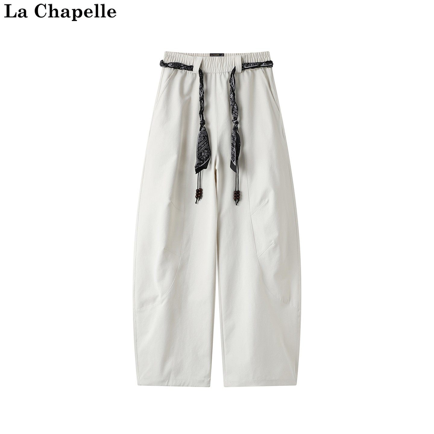拉夏贝尔/La Chapelle秋季新款松紧腰丝巾腰带气质时尚阔腿休闲裤,女装/女士精品,休闲裤,淘宝优惠券,粉丝福利购,淘宝优惠卷