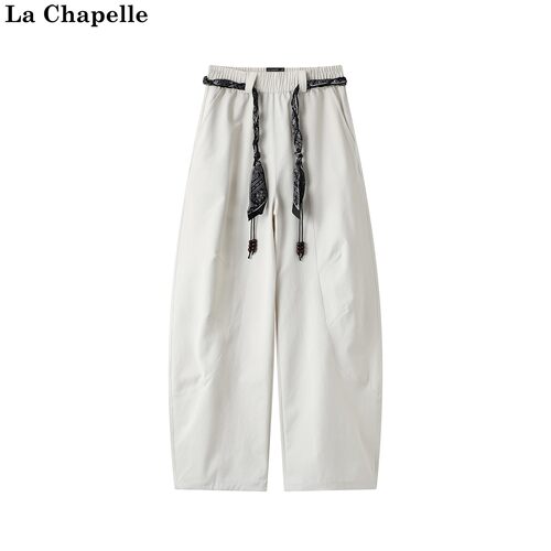 拉夏贝尔/La Chapelle秋季新款松紧腰丝巾腰带气质时尚阔腿休闲裤