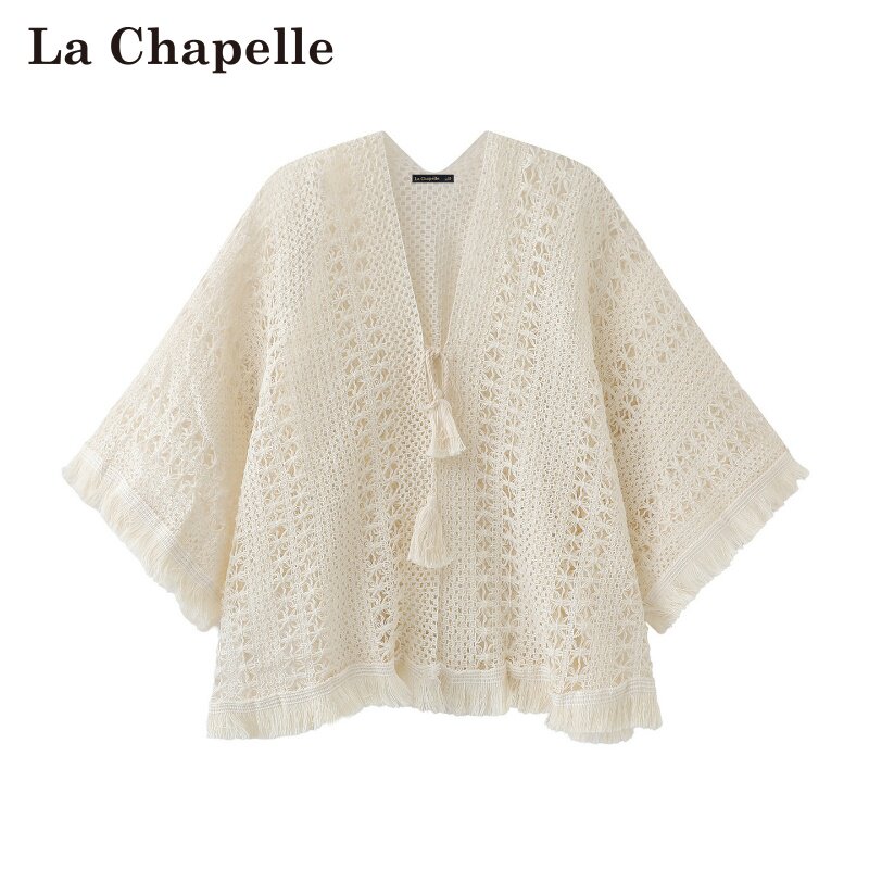 拉夏贝尔/La Chapelle春夏新款纯色简约高级感镂空系带针织上衣女