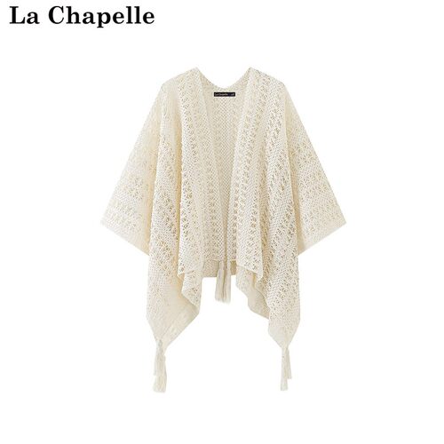 拉夏贝尔/La Chapelle新款式纯色简约百搭休闲镂空流苏针织开衫女