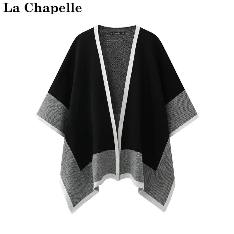 拉夏贝尔/La Chapelle针织披肩百搭气质撞色秋冬新款民族风开衫女