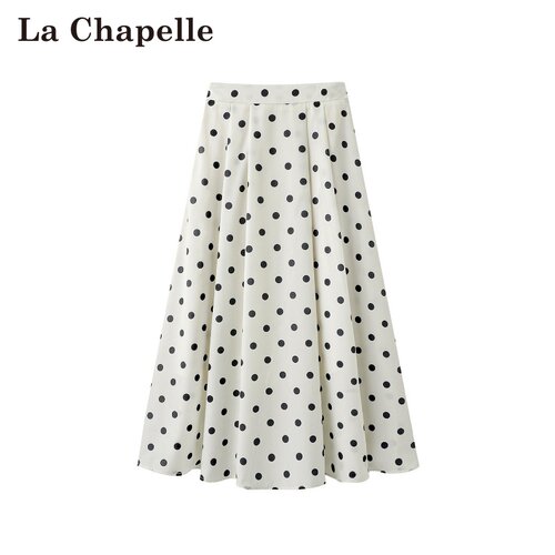 拉夏贝尔/La Chapelle春夏新款法式通勤风高腰波点A字半身女裙潮