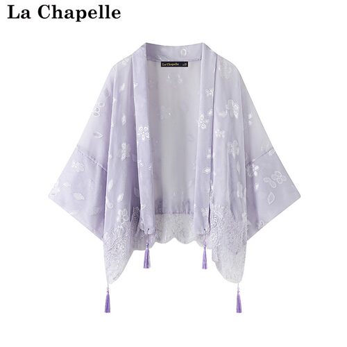 拉夏贝尔/La Chapelle新中式流苏披肩女夏季新款蕾丝开衫外穿上衣