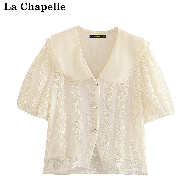 拉夏贝尔/La Chapelle雪纺蕾丝短袖衬衫女2023夏新款小众蕾丝上衣怎么样,好用不?