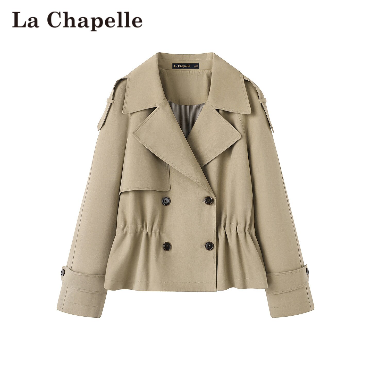 拉夏贝尔/La Chapelle英伦风双排扣短款风衣收腰显瘦宽松通勤外套