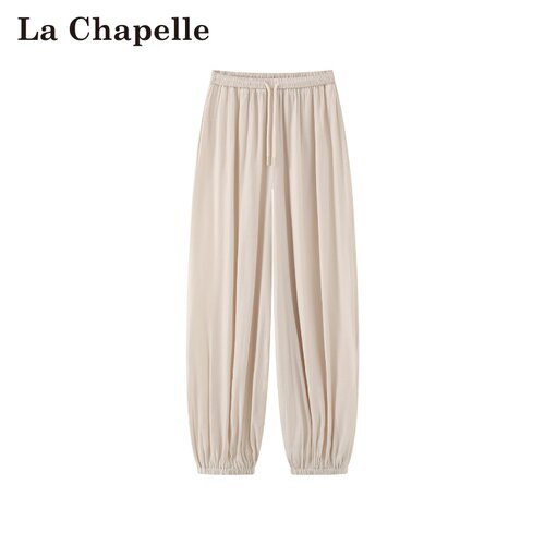 拉夏贝尔/La Chapelle春夏新款纯色松紧腰气质通勤休闲风束脚长裤