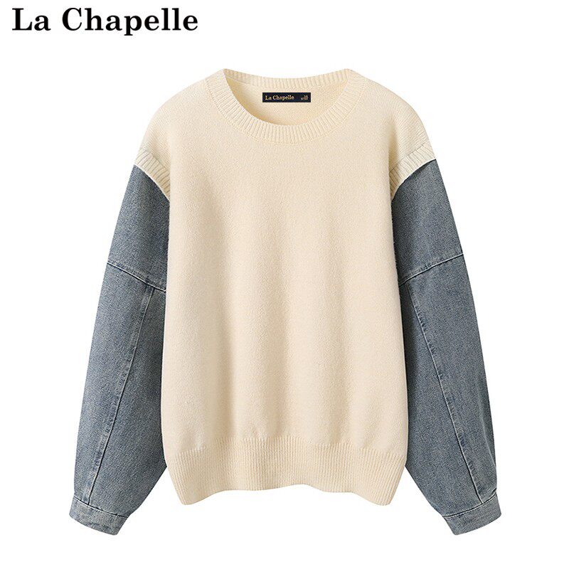 拉夏贝尔/La Chapelle秋新款牛仔拼接毛衣高级感针织衫假两件上衣高性价比高么？