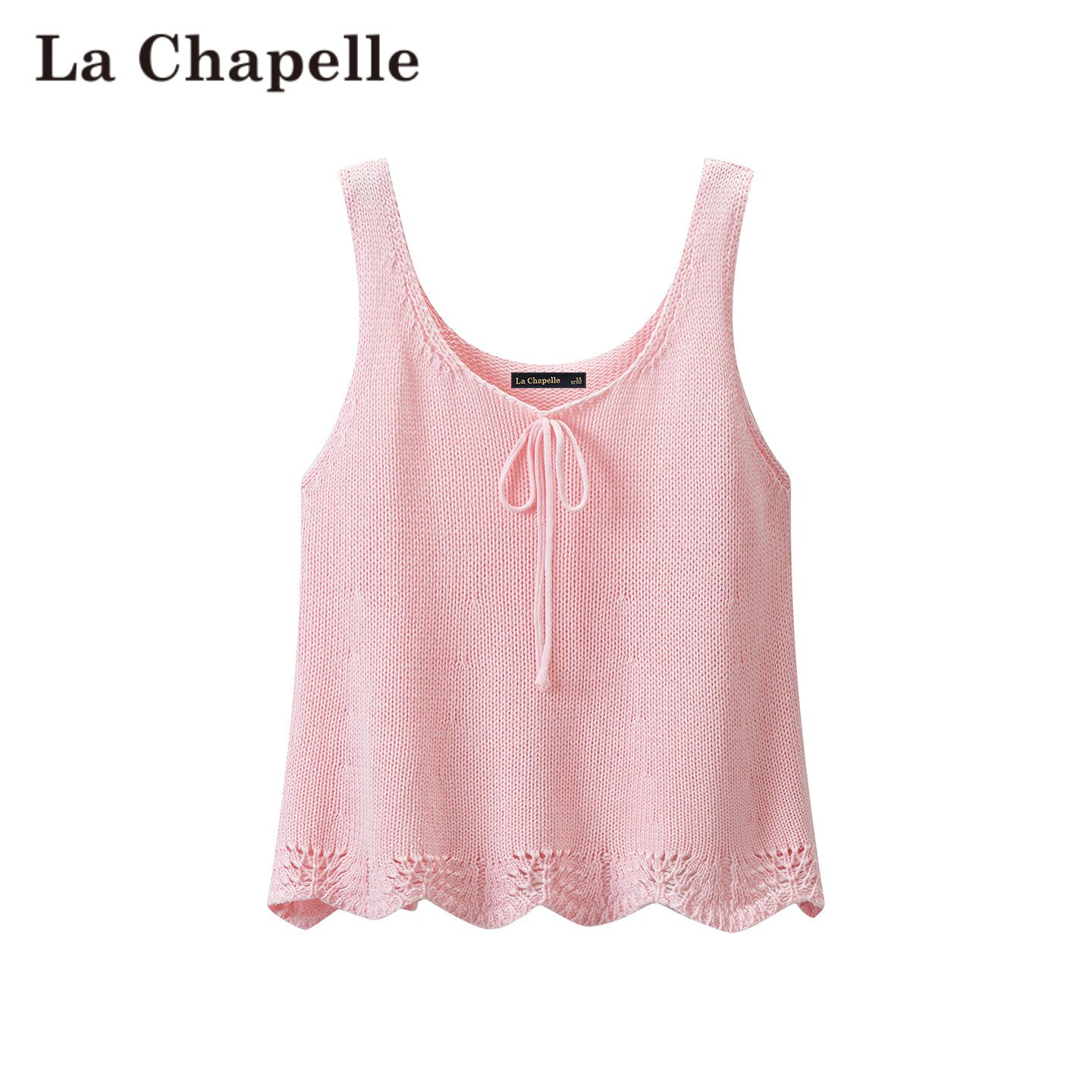 拉夏贝尔/La Chapelle可爱风系带针织背心花边镂空减龄叠穿上衣女
