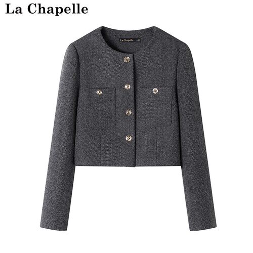 拉夏贝尔/La Chapelle秋季新款小香风甜美气质圆领时尚短外套上衣