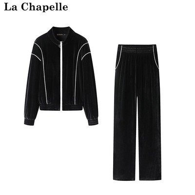 拉夏贝尔/La Chapelle秋季新款棒球服外套休闲长裤运动两件套装女