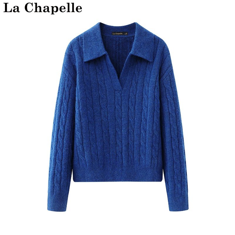 拉夏贝尔/La Chapelle秋冬新款翻领通勤风软糯修身显瘦保暖毛衣女