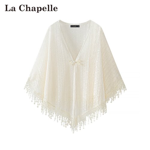 拉夏贝尔/La Chapelle春夏国风流苏设计风针织上衣外搭斗篷式披肩