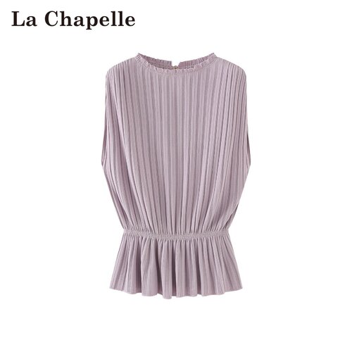 拉夏贝尔/La Chapelle春夏新款通勤风圆领收腰无袖优雅针织上衣女