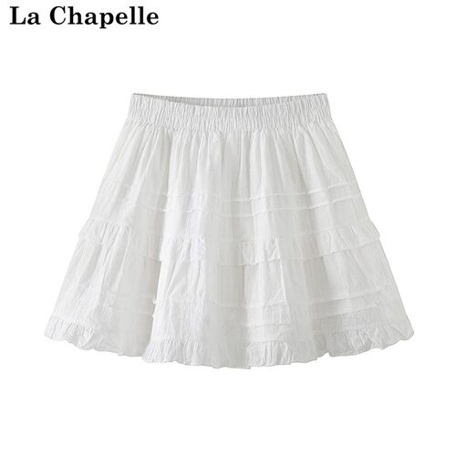 拉夏贝尔/La Chapelle夏季新款小个子白色半身裙松紧腰荷叶边短裙