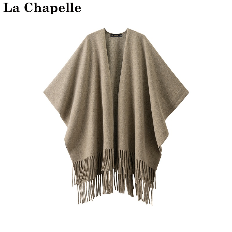 拉夏贝尔/La Chapelle秋冬新款纯色加厚流苏外搭高级感时尚披肩女