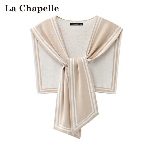 拉夏贝尔/La Chapelle秋季新款针织衫短款拼接撞色百搭女外搭披肩