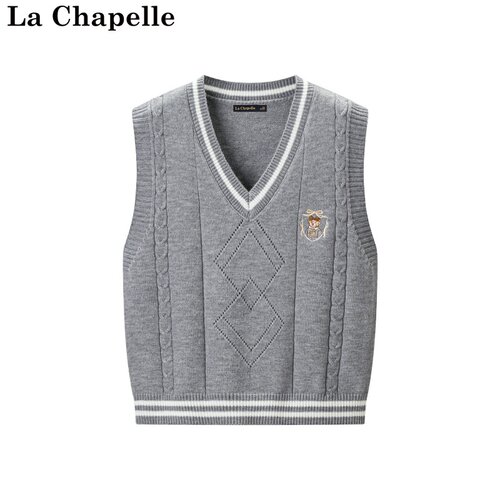 拉夏贝尔/La Chapelle春季新款法式复古V领无袖叠穿百搭针织马甲
