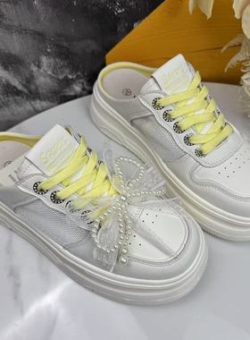 蒙娜丽莎黄色牛皮休闲半拖52687