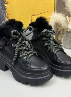 杰雷哈洛黑色牛皮拼接兔毛秋冬加绒增高短靴9757RA 3区4/1 4下