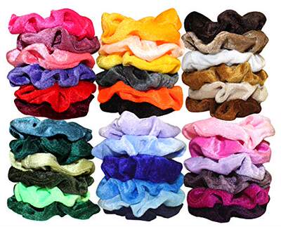 Syleia Set of 36 Large Velvet Scrunchies Hair Ties No Damage