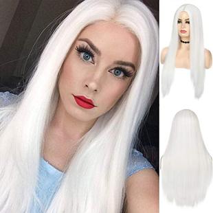 for Natural White Wigs Straight Women Baruisi Synthetic Long