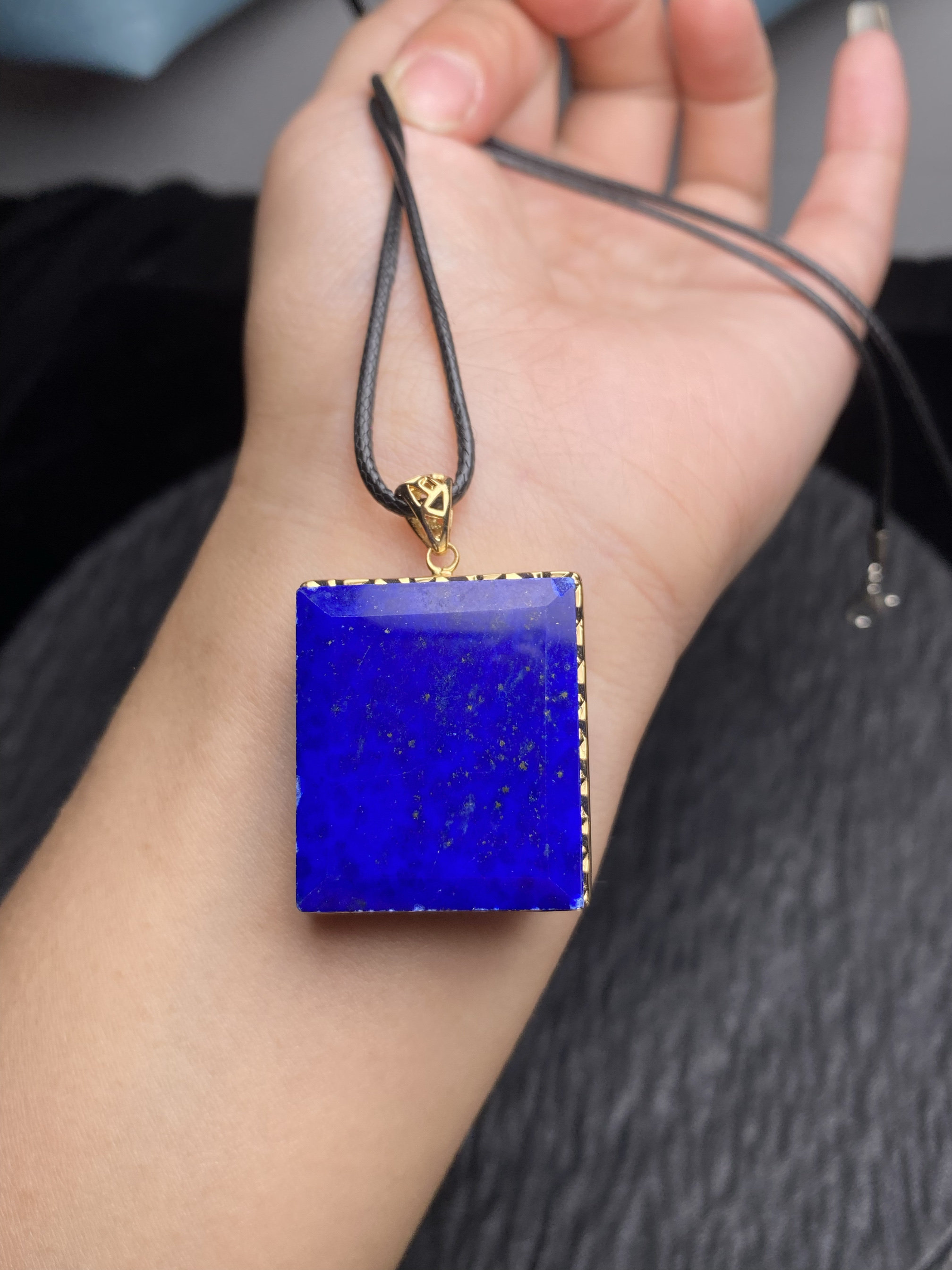 纯天然方形青金石吊坠 帝王蓝老料高品质 925银镶重量31.4克 保真