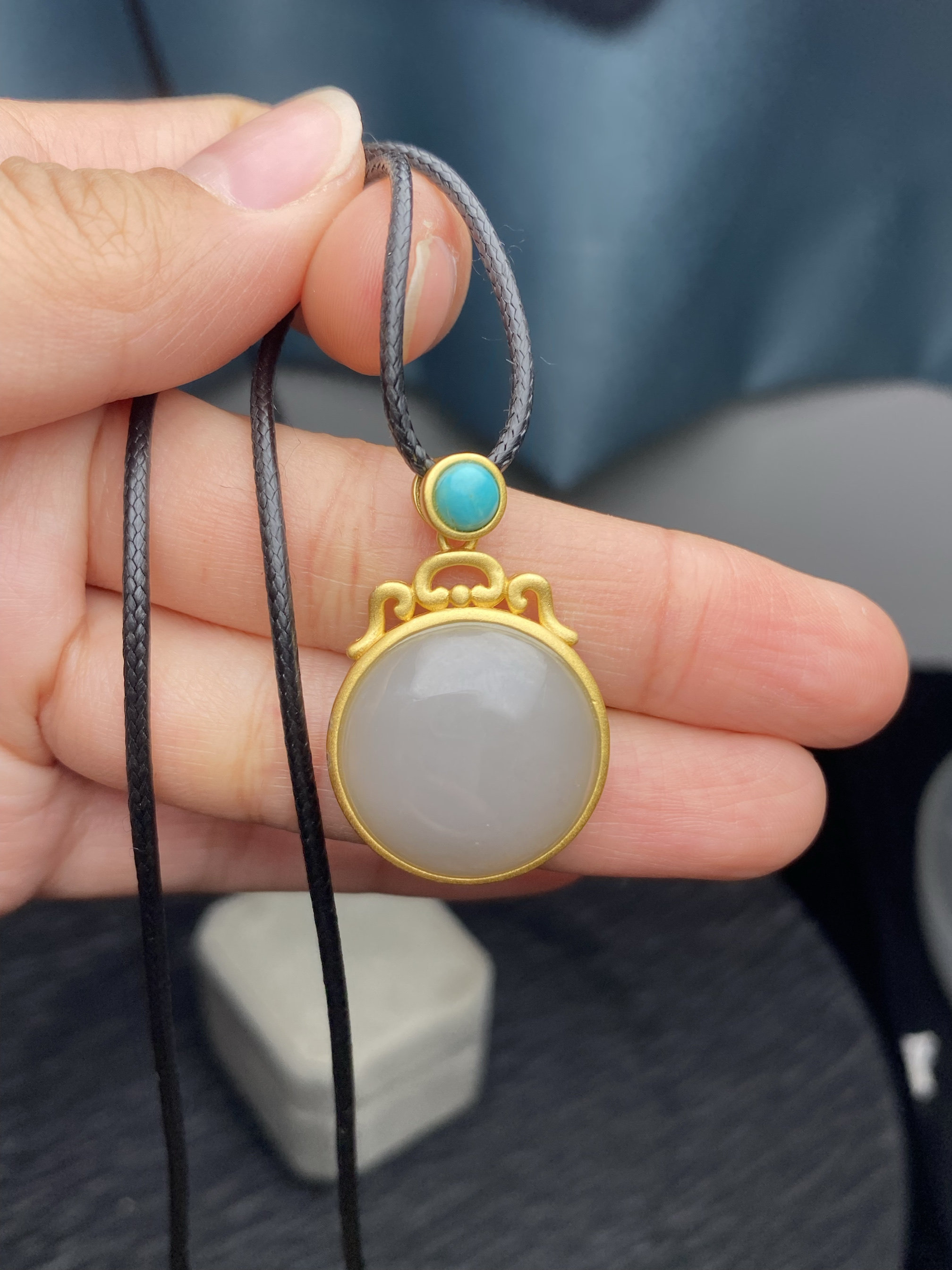 纯天然和田玉吊坠 通体925银镶 漂亮品质佩戴很美百搭 22MM 保真