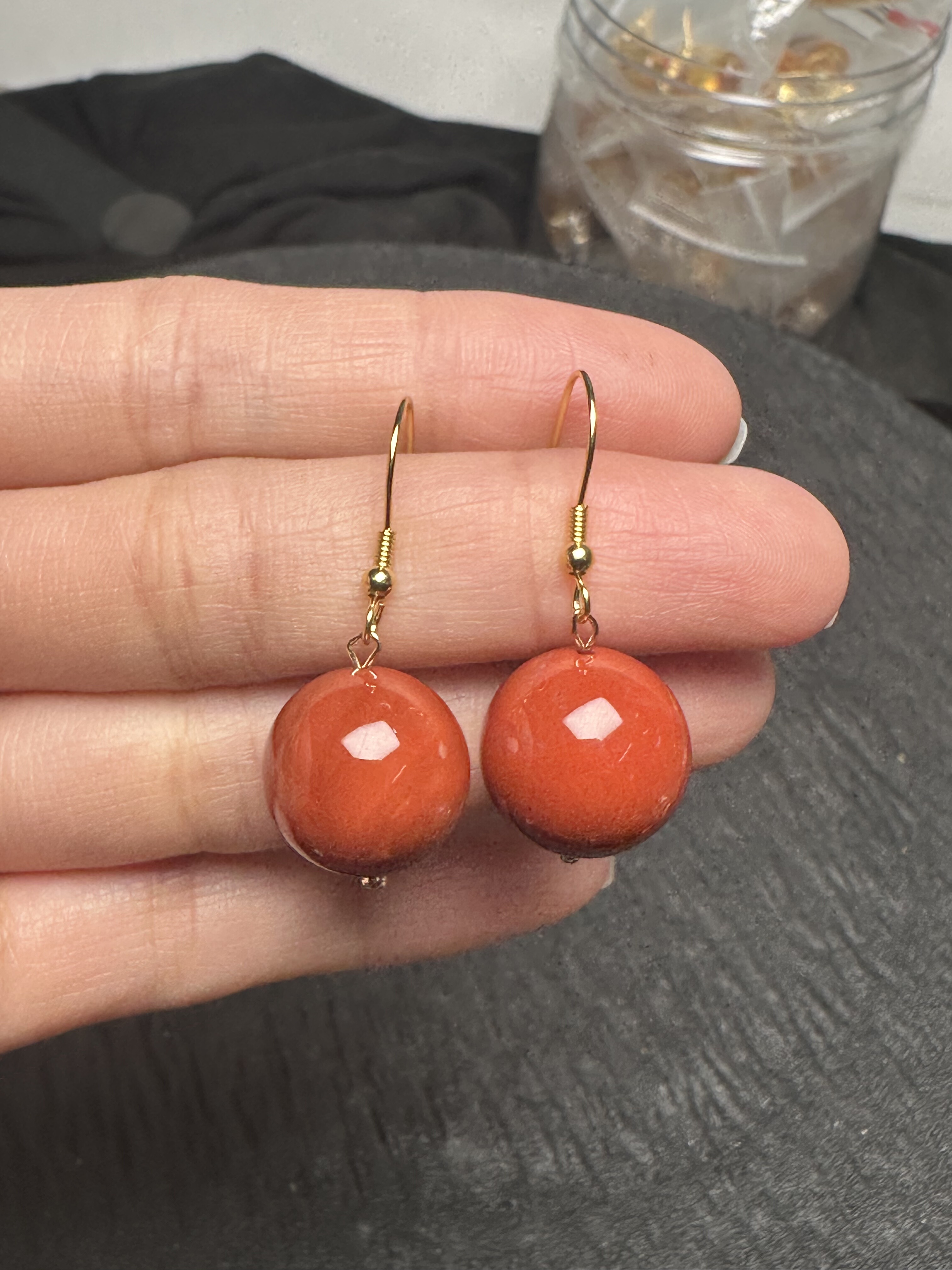 纯天然南红圆珠耳环 饱满漂亮满肉15MM 925银镶 保真